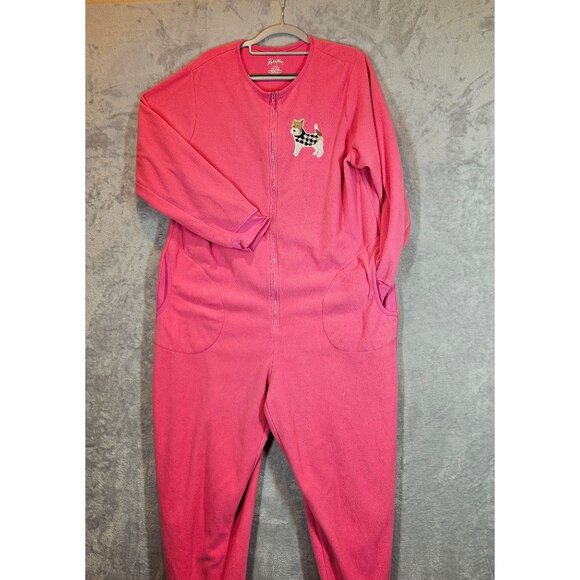 Nick & Nora Pink Dog Fleece Dog on Feet One Piece Pajamas Womens L Warm pockets - Picture 4 of 15